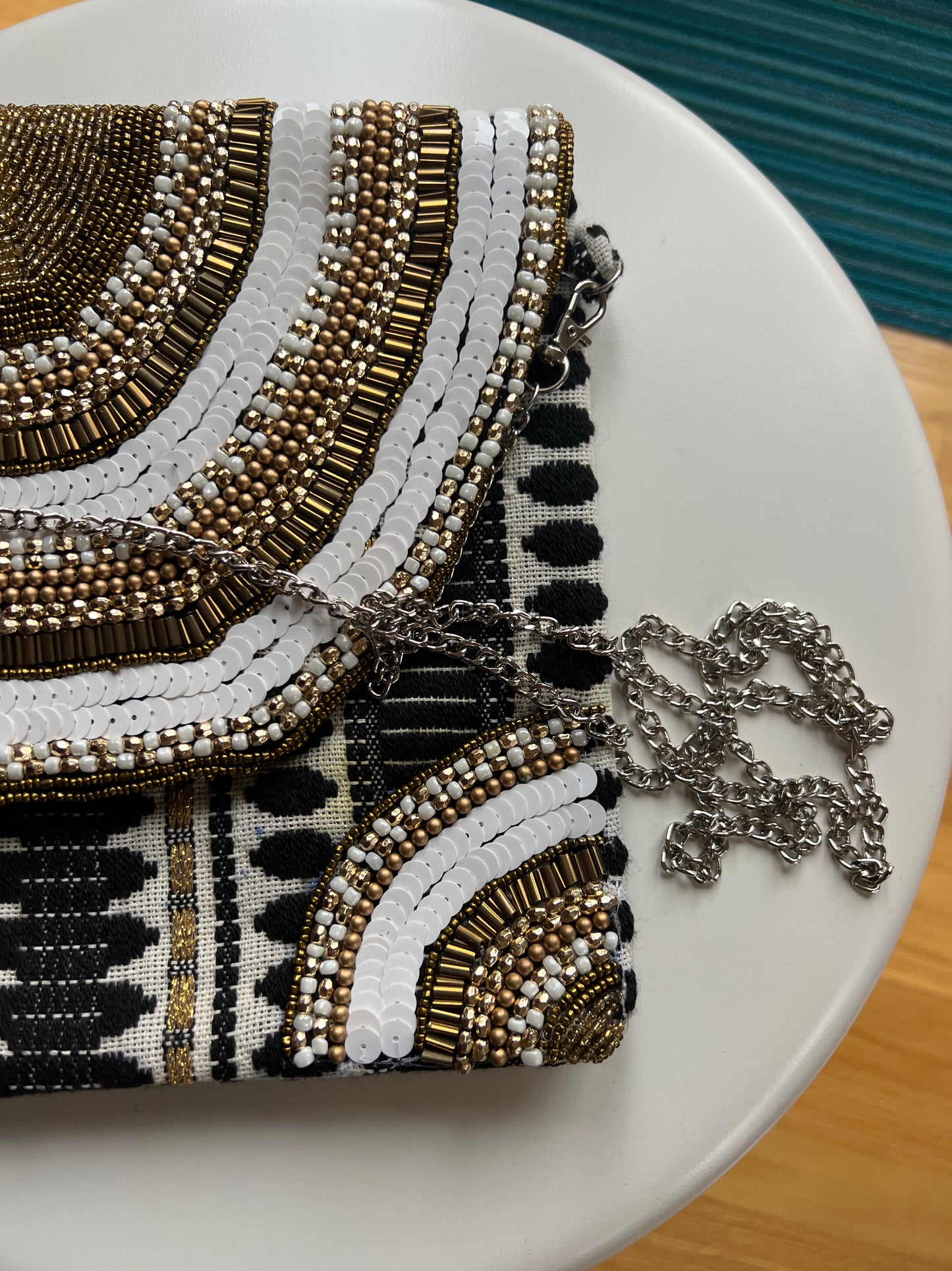 Market item - Cream/black beaded embroidered purse