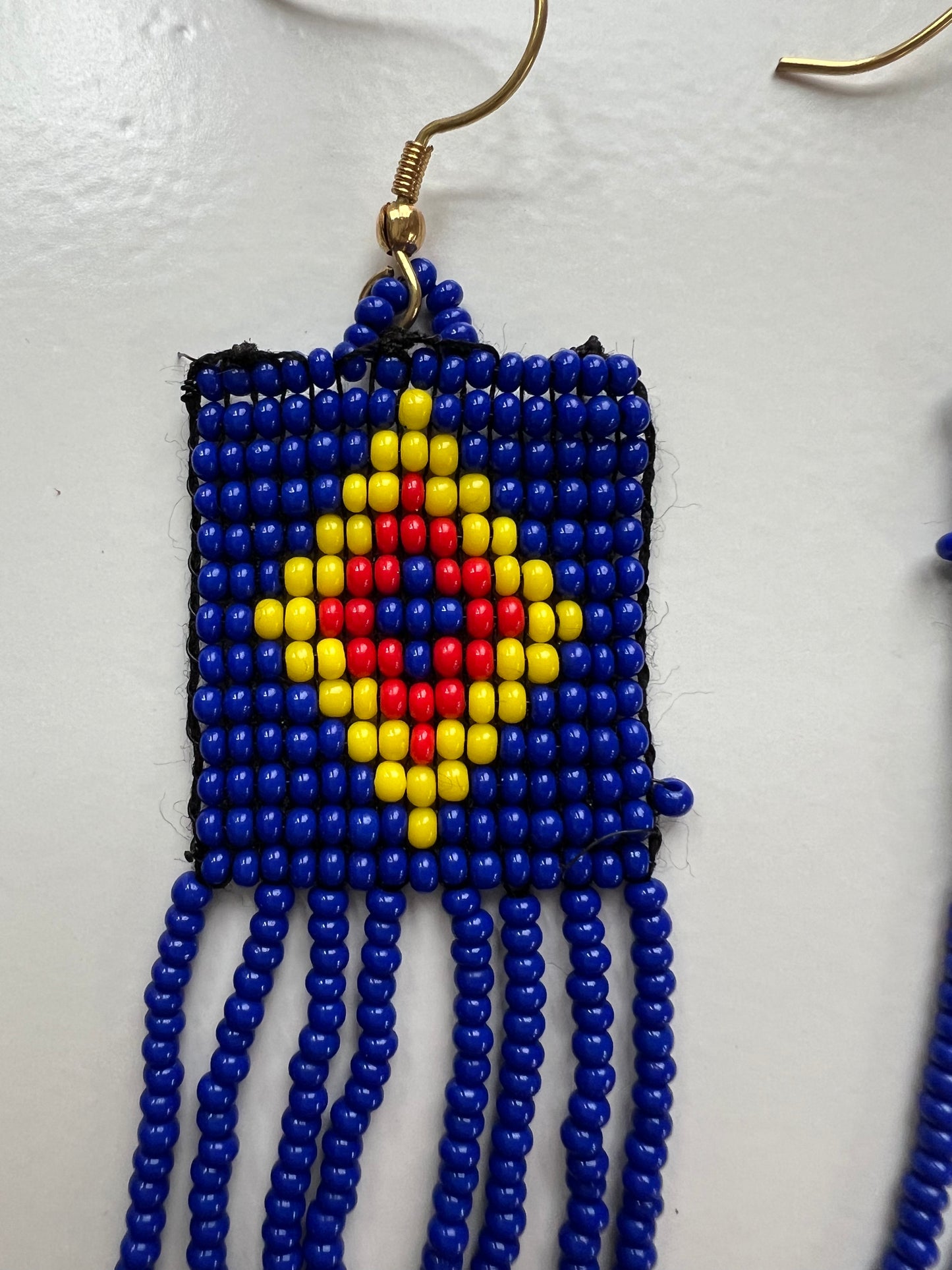 Blue/red hanging beaded earrings