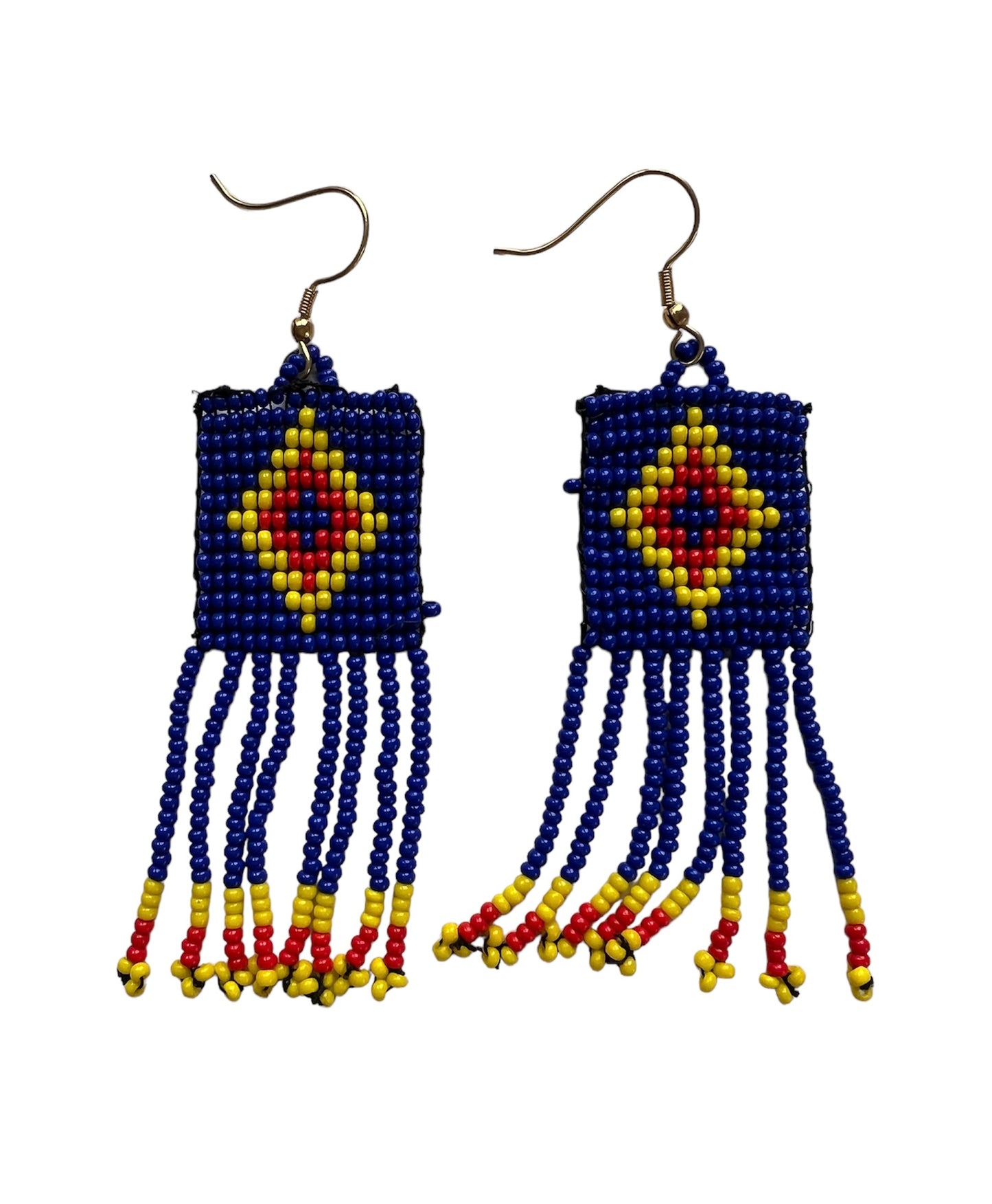Blue/red hanging beaded earrings