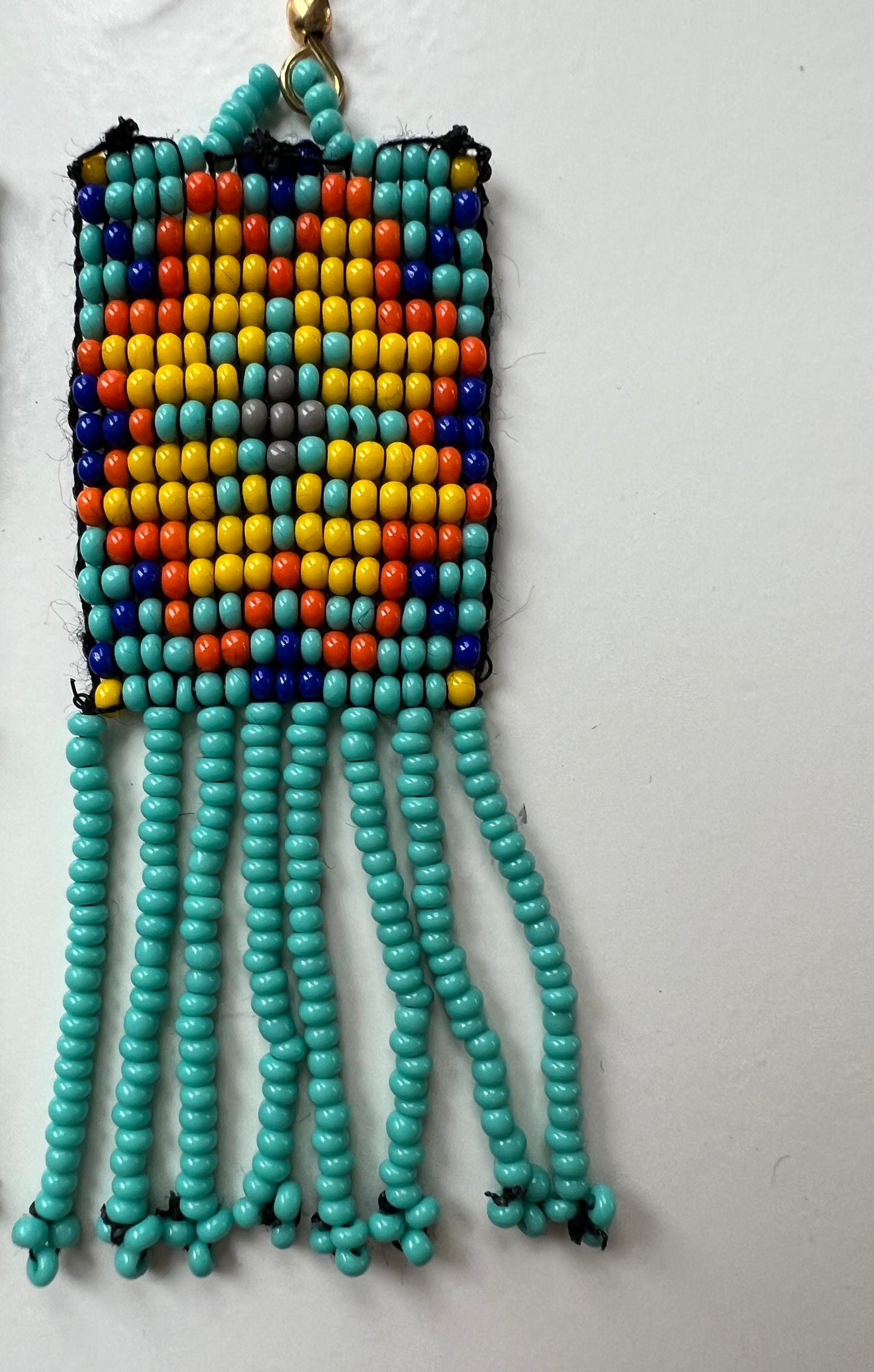 Blue/orange hanging beaded earrings