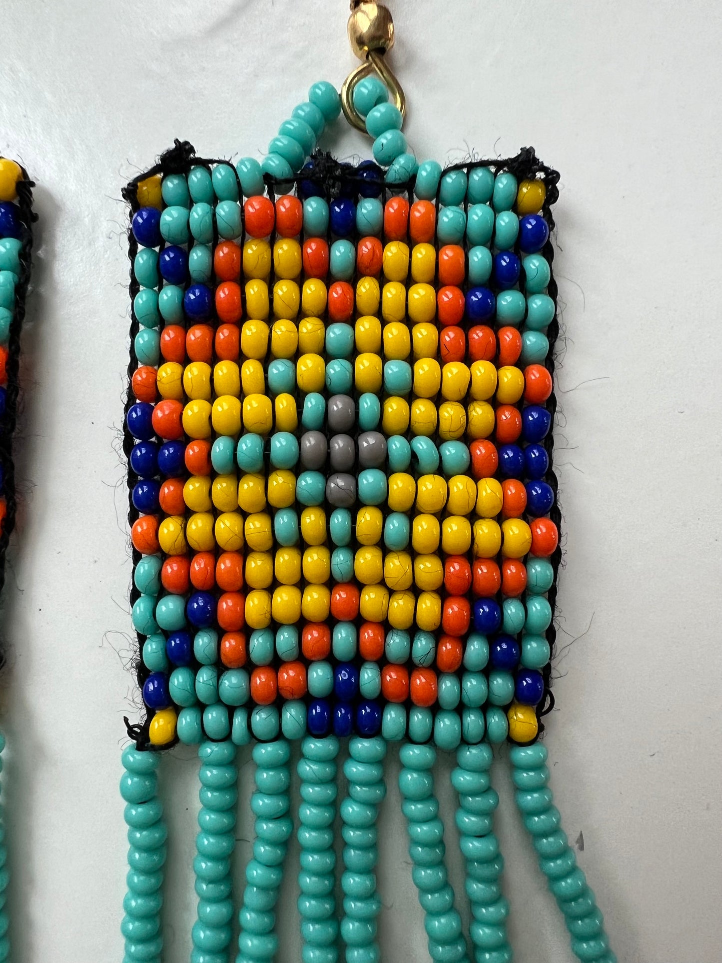 Blue/orange hanging beaded earrings