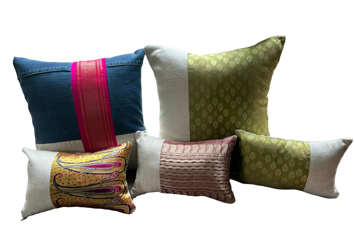 16"x16" linen/denim/sari pillow
