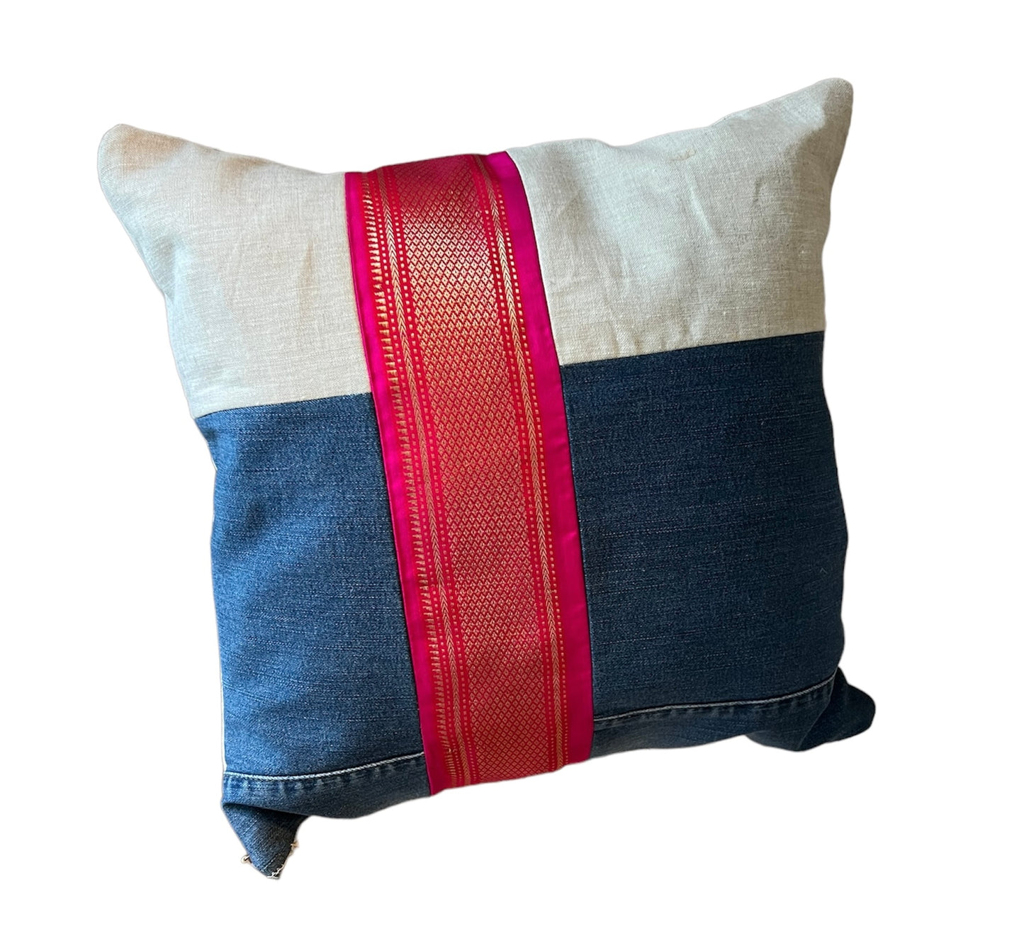 16"x16" linen/denim/sari pillow