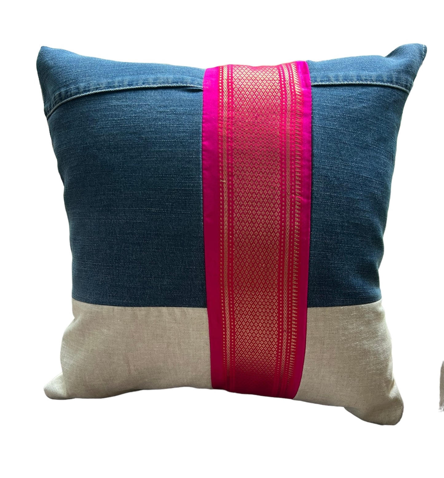 16"x16" linen/denim/sari pillow