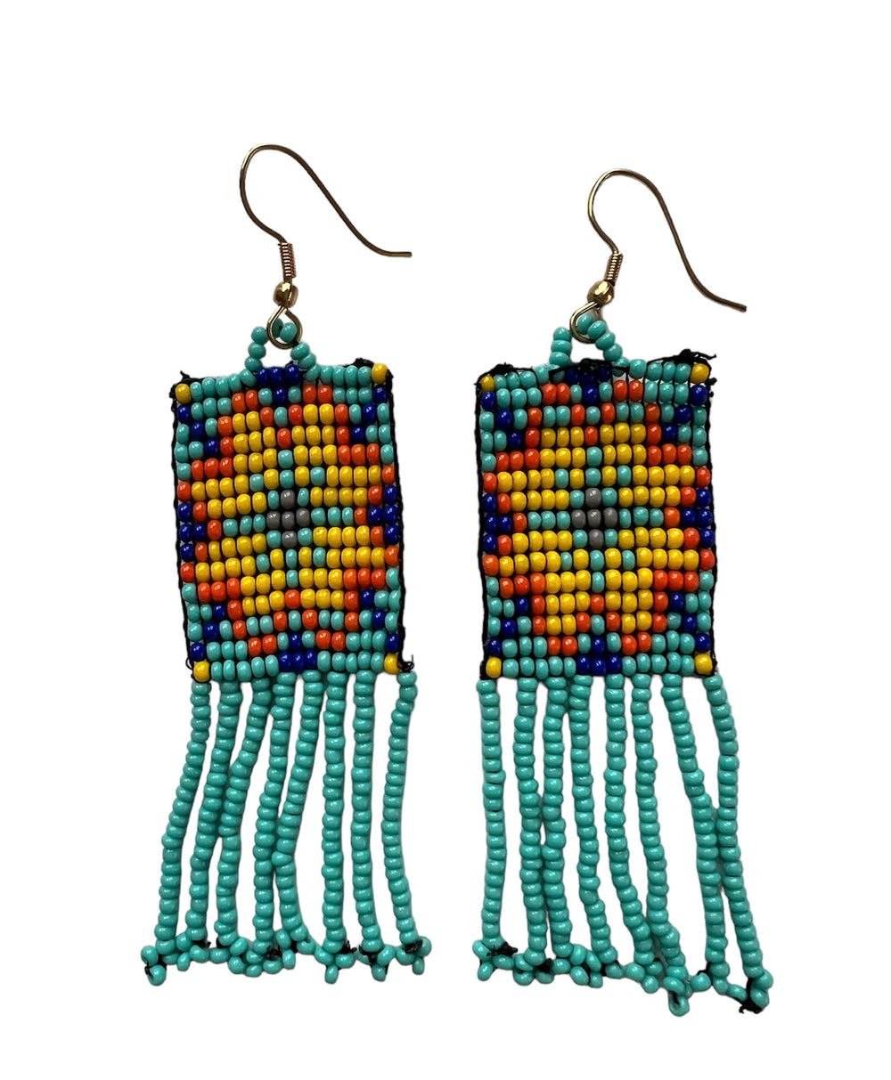 Blue/orange hanging beaded earrings