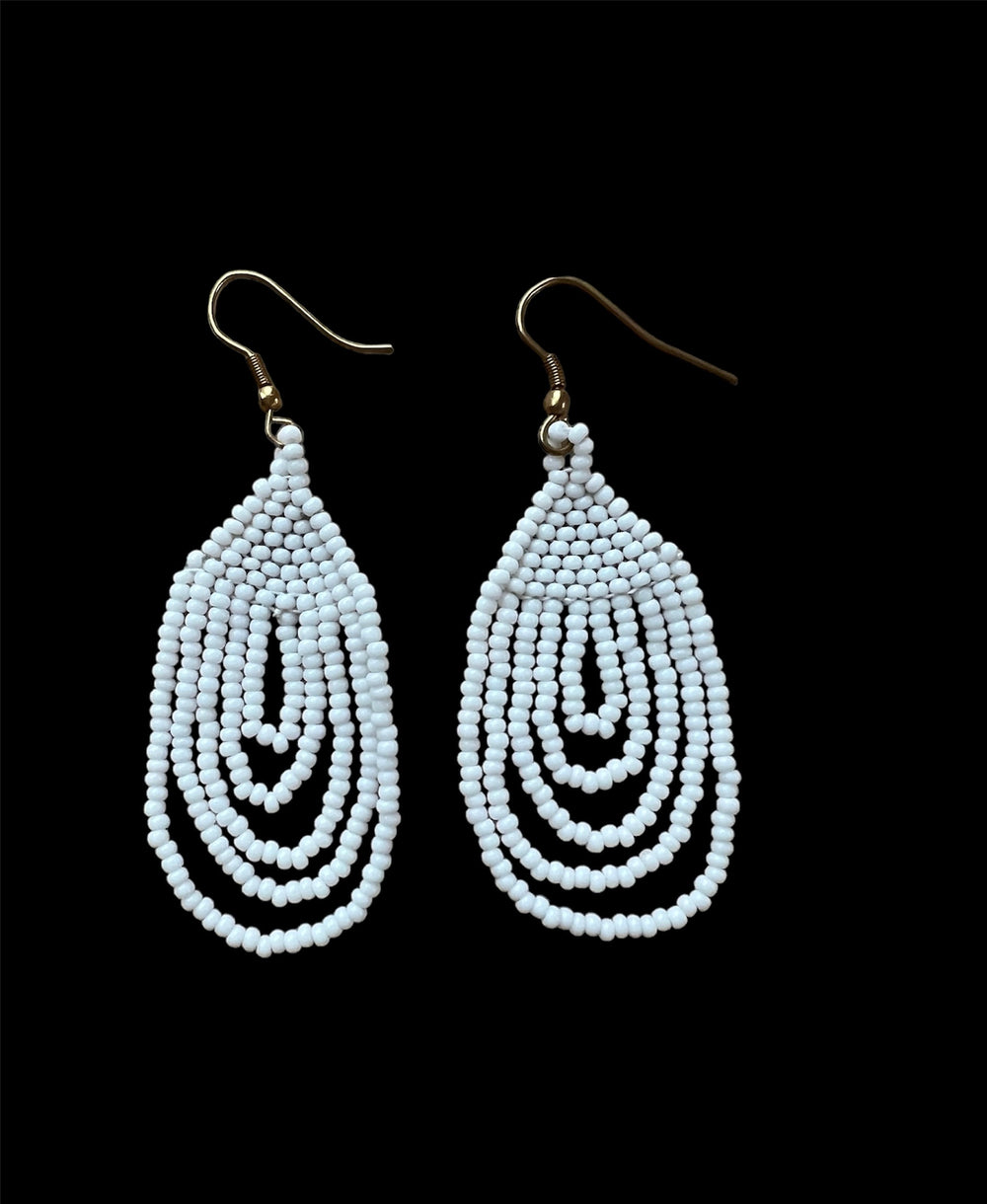 White hanging beaded earrings